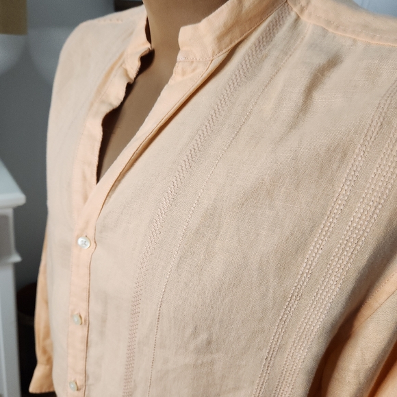 Carribean Mens Apricot Peach Nehru Collar 100% Linen Shirt  Size Large - Picture 5 of 9